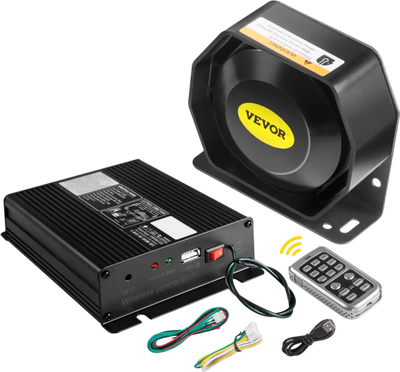 Vevor PA System 12V 200W 18-Tone Police Siren with Wireless Handheld Microphone New