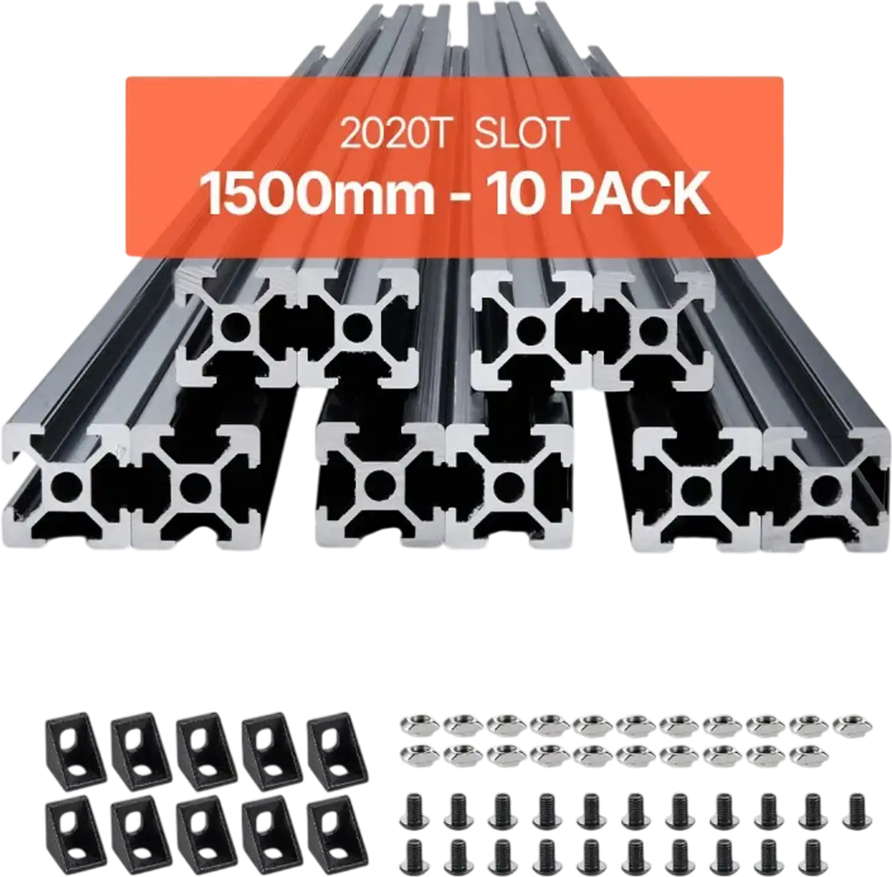 VEVOR 10PCS 59 in (1500 mm) T Slot 2020 Aluminum Extrusion Profile, European Standard Anodized Linear Rail, High-Strength Extruded Aluminum Rail for 3D Printer, CNC Machine DIY, Laser Engraving, Black