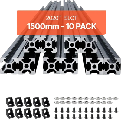 VEVOR 10PCS 59 in (1500 mm) T Slot 2020 Aluminum Extrusion Profile, European Standard Anodized Linear Rail, High-Strength Extruded Aluminum Rail for 3D Printer, CNC Machine DIY, Laser Engraving, Black