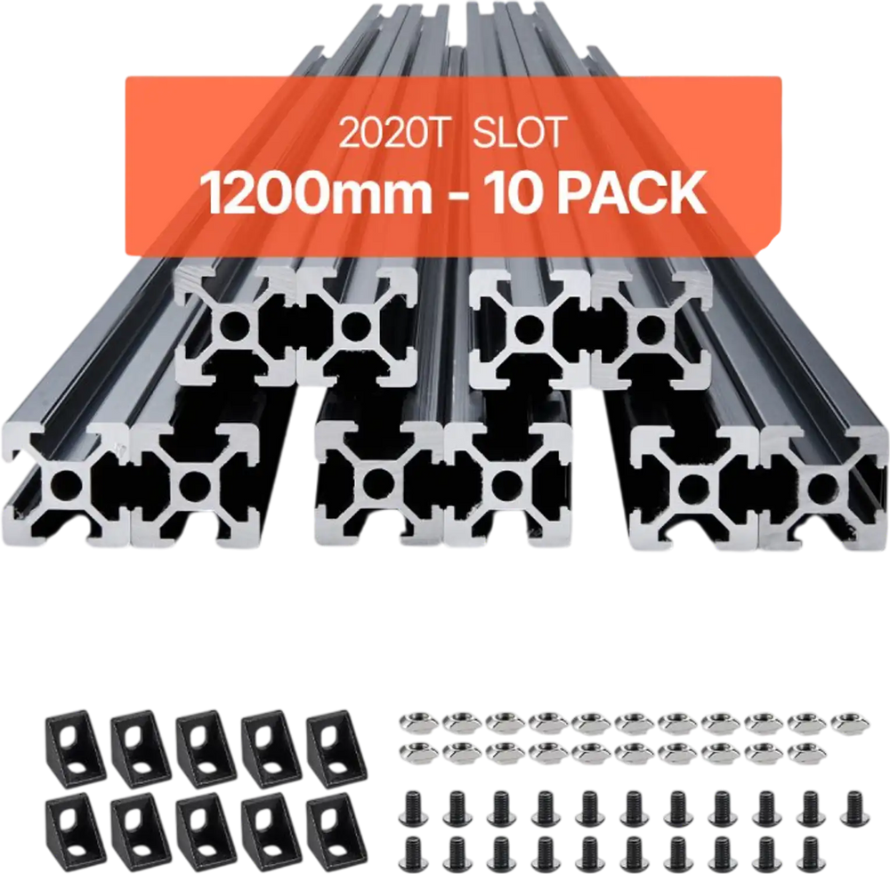 VEVOR 10PCS 47.2 in (1200mm) T Slot 2020 Aluminum Extrusion Profile, European Standard Anodized Linear Rail, High-Strength Extruded Aluminum Rail for 3D Printer, CNC Machine DIY, Laser Engraving, Black