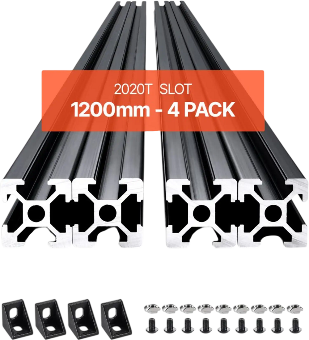 VEVOR 4PCS 47.2 in (1200mm) T Slot 2020 Aluminum Extrusion Profile, European Standard Anodized Linear Rail, High-Strength Extruded Aluminum Rail for 3D Printer, CNC Machine DIY, Laser Engraving, Black
