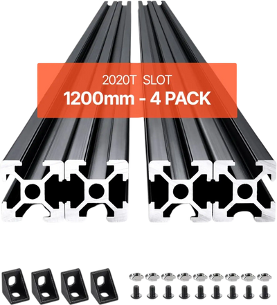 VEVOR 4PCS 47.2 in (1200mm) T Slot 2020 Aluminum Extrusion Profile, European Standard Anodized Linear Rail, High-Strength Extruded Aluminum Rail for 3D Printer, CNC Machine DIY, Laser Engraving, Black