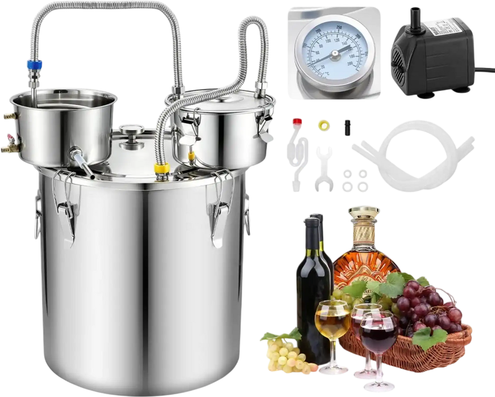 VEVOR Alcohol Still, 13.2 GAL/ 50L Alcohol Distiller with Thumper Keg, Dual-scale Thermometer, and Water Pump, Home Brewing Kit for DIY Whiskey Wine Brandy