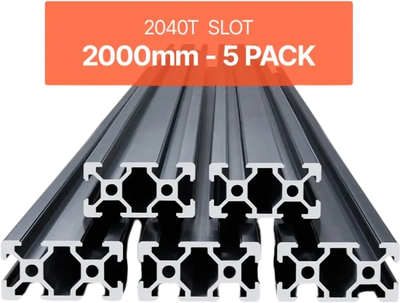 VEVOR 5PCS 78.7 in (2000mm) T Slot 2040 Aluminum Extrusion Profile, European Standard Anodized Linear Rail, High-Strength Extruded Aluminum Rail for 3D Printer, CNC Machine DIY, Laser Engraving, Black