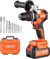 VEVOR Hammer Drill 20V 1/2 in 26000 IPM Brushless Cordless Impact Drill Kit, for Drilling Wood Metal Screw Driving, 4000 mAh Lithium-Ion Battery Pack and Charger, with All-Metal Chuck, Compact Design
