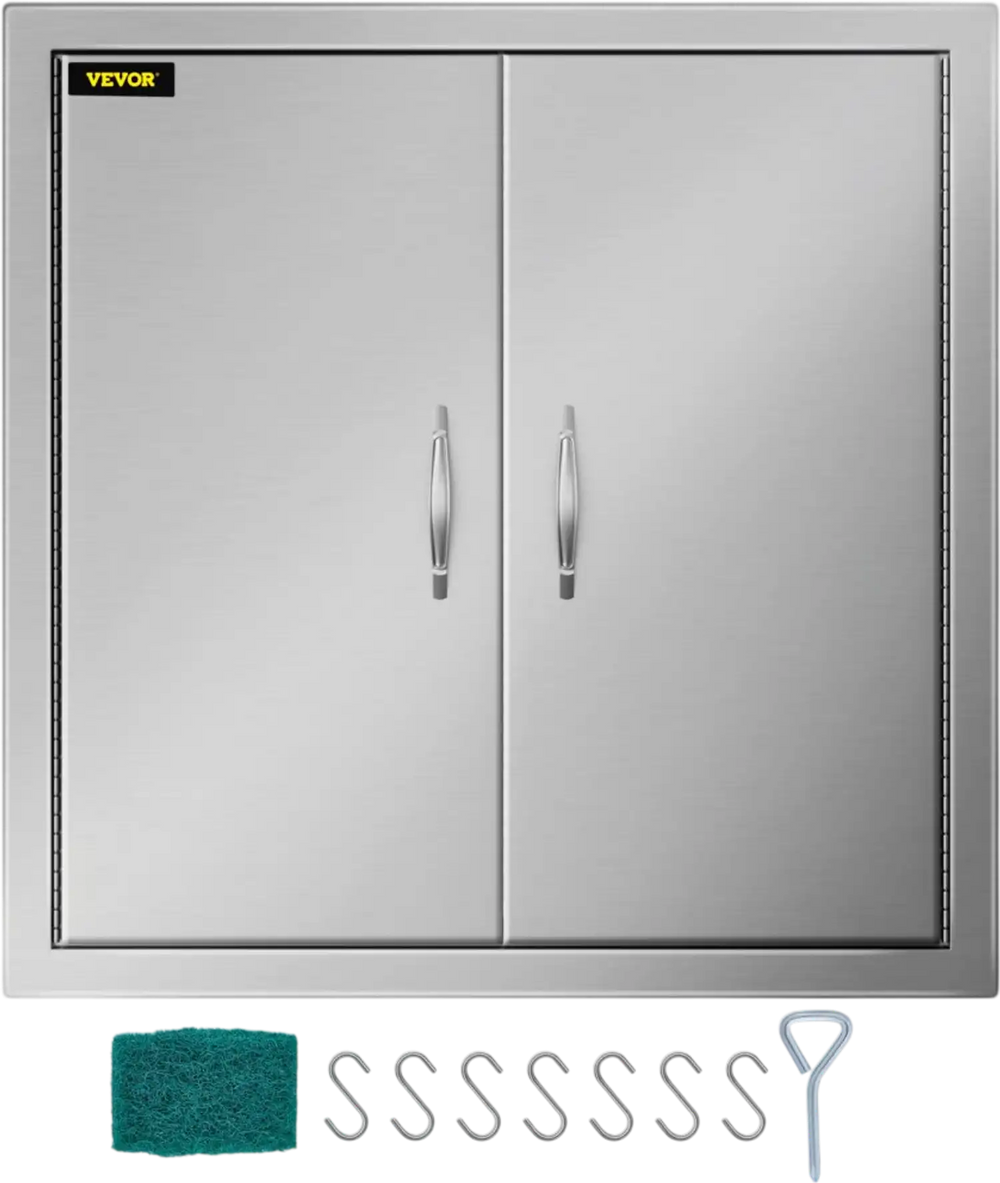 VEVOR BBQ Access Door 24W x 24H Inch, Grill Door Double Door Brushed Stainless Steel, Outdoor Kitchen Doors for BBQ Island Grilling Station