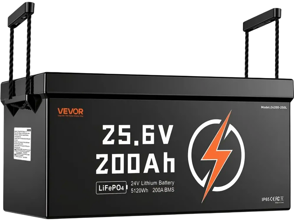 VEVOR 24V 200Ah LiFePO4 Lithium Battery 4000+ Cycles Built-in 200A BMS, Lithium Battery with Low Temperature Protection, Supports 8P2S Connection, 5120Wh Energy, for RV, Trolling Motor, Marine, Solar