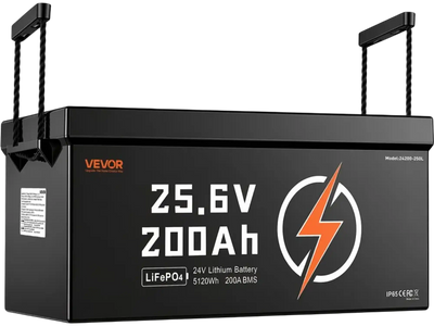 Vevor Lithium Battery 24V 200Ah LiFePO4 Deep Cycle Battery with 200A BMS 5120Wh New