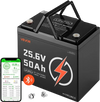 VEVOR 24V 50Ah LiFePO4 Lithium Battery, Bluetooth, Deep Cycle Lithium Rechargeable Battery, Built-in 30A BMS, Low Temp Protection, 4000+ Cycles, Max. 1280Wh, for RV, Camper, Trolling Motors, Marine