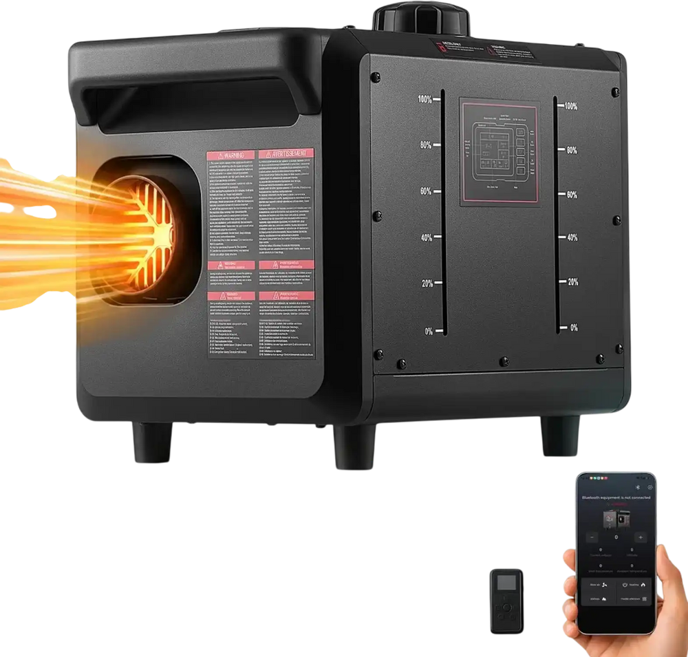 VEVOR Diesel Heater DC 12-24V 1.98 Gal / 7.5 L Fuel Tank Aluminum Element, For Outdoor Camping, Fast Heating at Max 18045 ft, with Bluetooth App Control, Remote Control, and LCD Panel, CO Alarm