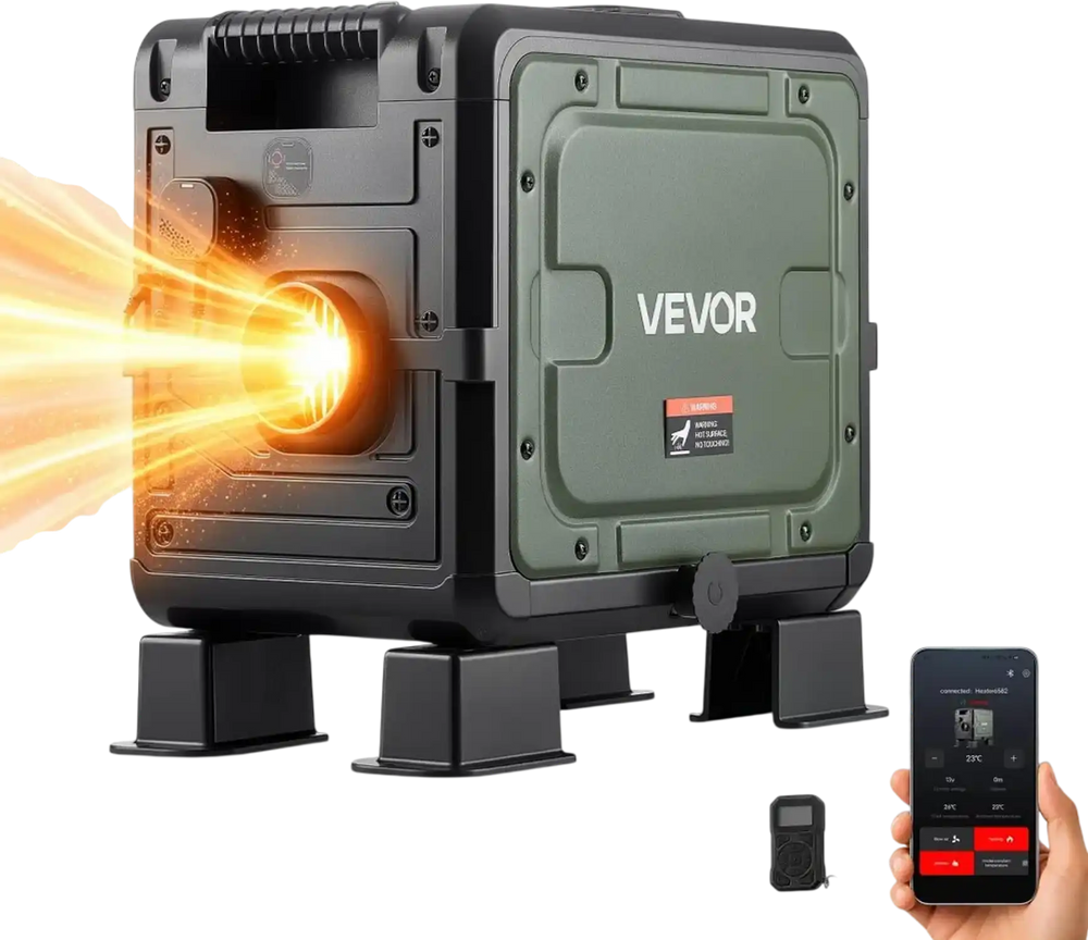 VEVOR Diesel Heater DC 12-24V 1.32 Gal / 5 L Fuel Tank for Max 18045 ft, For Outdoor Camping, Aluminum Element Fast Heating, with Bluetooth App Control, Remote Control, and LCD Panel, CO Alarm