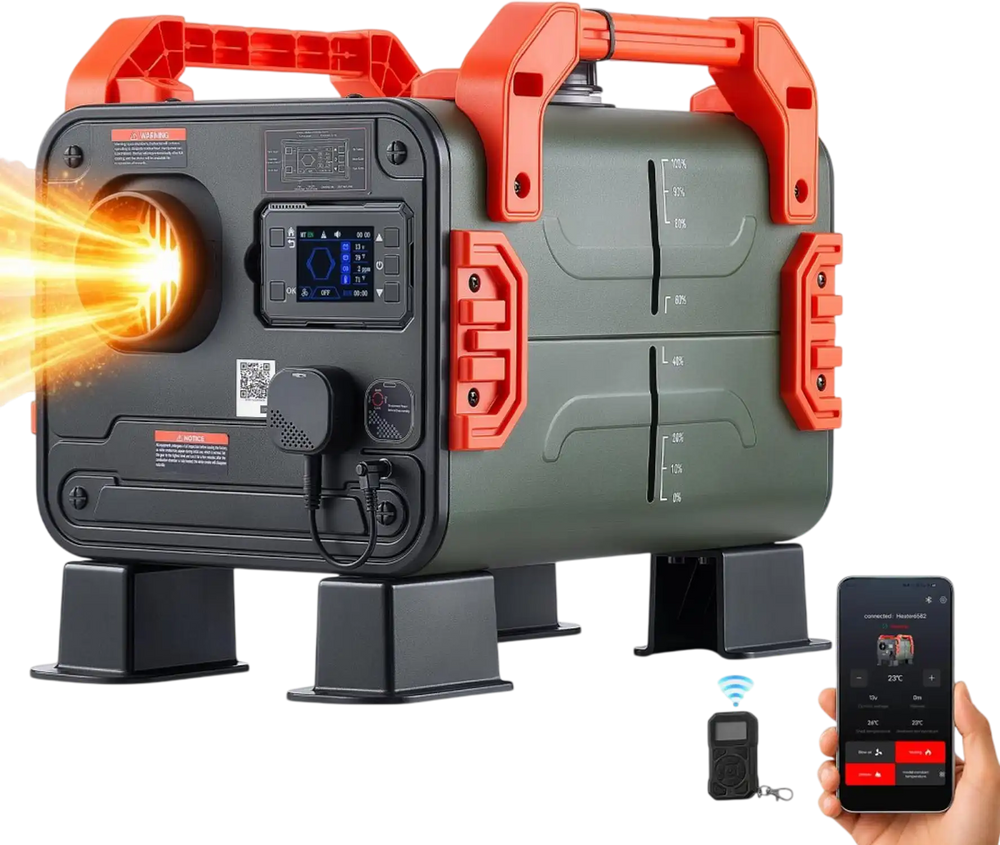VEVOR Diesel Heater DC 12-24V 1.32 Gal / 5 L Fuel Tank Aluminum Element, For Outdoor Camping, Fast Heating at Max 18045 ft, with Bluetooth App Control, Remote Control, and LCD Panel, CO Alarm