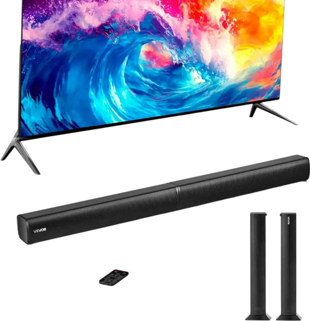 VEVOR Sound Bar for Smart TV, 2.0 Channel, 32-Inch 2 in 1 Detachable Soundbar TV Speakers, with Bluetooth HDMI AUX USB Connection, Remote Control, 80W Surround Sound System, for Home Theater Audio