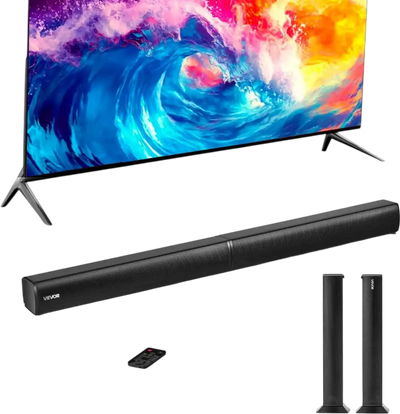 VEVOR Sound Bar for Smart TV, 2.0 Channel, 32-Inch 2 in 1 Detachable Soundbar TV Speakers, with Bluetooth HDMI AUX USB Connection, Remote Control, 80W Surround Sound System, for Home Theater Audio