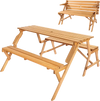 VEVOR 2-in-1 Transforming Interchangeable Picnic Table, Outdoor Wooden Table and Bench Set, Portable Foldable Bench with Umbrella Hole, Patio Dining Furniture for Garden, Backyard, Porch (Brown)