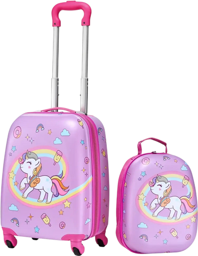 VEVOR Kids Luggage Set, 2 Piece, 18 Inch Hardside Rolling Wheels Suitcase with Hard-Shell Backpack, Unicorn Kids Carry on Luggage Set, Holiday Birthday Gift for Girls & Boys, Airline Approved