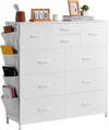 VEVOR 10 Drawer Dresser, Fabric Drawer Dresser with Fabric Bins, Closet Storage Drawers with Easy Pull Handle and Sturdy Steel Frame, Fabric Storage Tower for Bedroom, Hallway, Closet, Nursery, White
