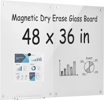 Vevor Magnetic Glass Dry Erase Board Frameless Wall-Mounted White 2-Pack 48