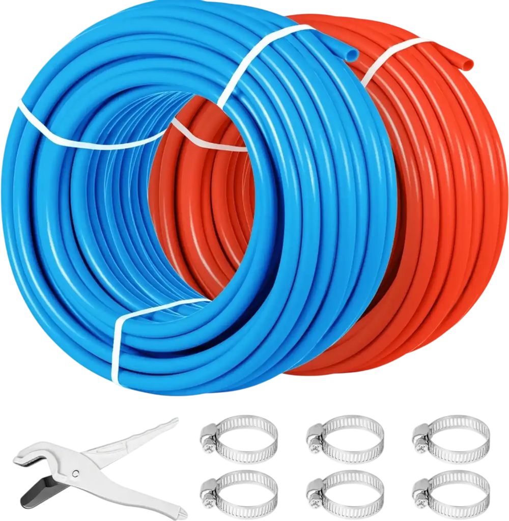 VEVOR Oxygen-Barrier PEX Tubing 300Ft Red + 300Ft Blue 1/2 Inch Radiant Floor PEX Pipe Radiant Heat Floor Heating Plumbing Cold and Hot Water Tubing
