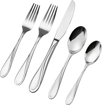 VEVOR 30-Piece Silverware Set, Food-Grade Stainless Steel Flatware Utensils, Mirror Finished Cutlery Set, Dishwasher Safe Eating Tableware for Kitchen Home, Service for 6, Include Knife Fork Spoon
