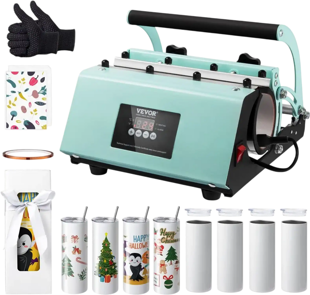 VEVOR Tumbler Heat Press Machine and Sublimation Tumblers, Tumbler Press Set with 8pcs 20OZ Blank Tumblers, Mug Press Cup Press for 11-30oz Tumblers Mug, with Heat Transfer Paper, Gloves, Tape
