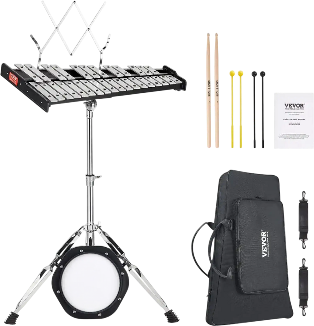VEVOR 30 Note Glockenspiel Xylophone Bell Kit, Professional Percussion Instrument Set with Mallets, Drum Sticks, Music Stand,  8" Practice Pad, Adjustable Stand and Carrying Bag for Students & Adults