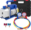 VEVOR 3CFM 1/4HP Single Stage Air Vacuum Pump HVAC R134a R12 R22 R410a A/C Refrigeration Kit AC Manifold Gauge R134 Can Tap Included Carrying Tote