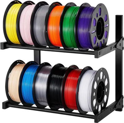 VEVOR Wall Mount Printer Filament Storage Rack, 2-Tier Wall Bracket Storage Shelf, Rolling Filament Spool Holders Racks with Wheels, Filaments Organzied for 3D Printing Studio, Workshop (Shelf Only)
