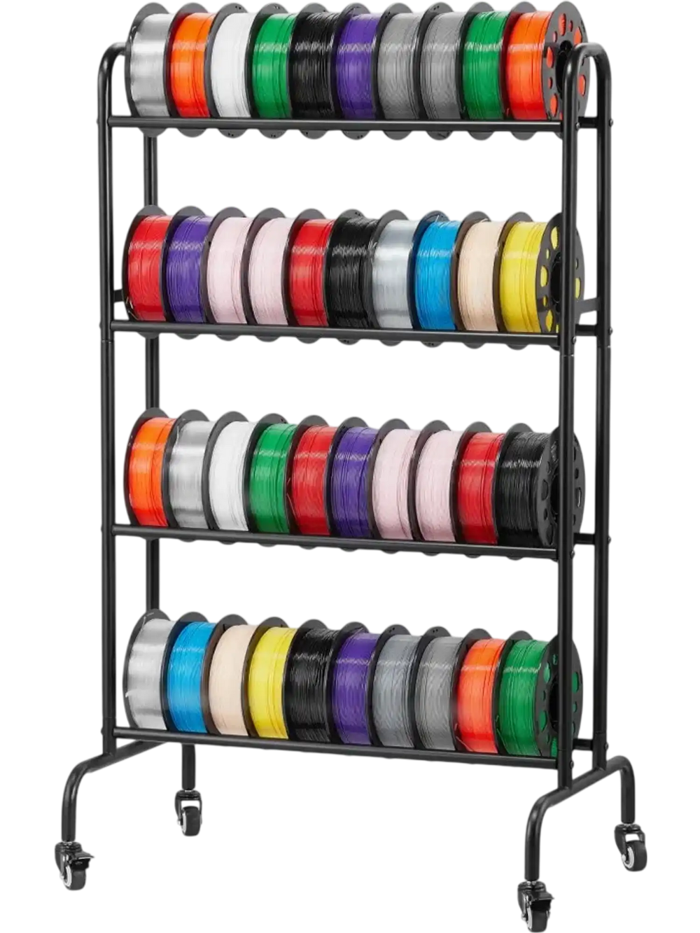 VEVOR 3D Printer Filament Storage Rack, 4 Tier Heavy Duty Storage Shelf, Rolling Filament Spool Holders Racks with Wheels, Filaments Organzied for 3D Printing Station, Office, Workshop (Shelf Only)