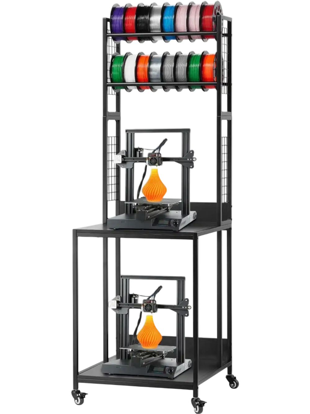 VEVOR 3D Printer Filament Storage Rack, 4-Tier 3D Printer Stand with Filament Storage, Spools Holder Racks Cart with Wheels, Filaments Organzied for 3D Printing Station, Office, Workshop (Shelf Only)