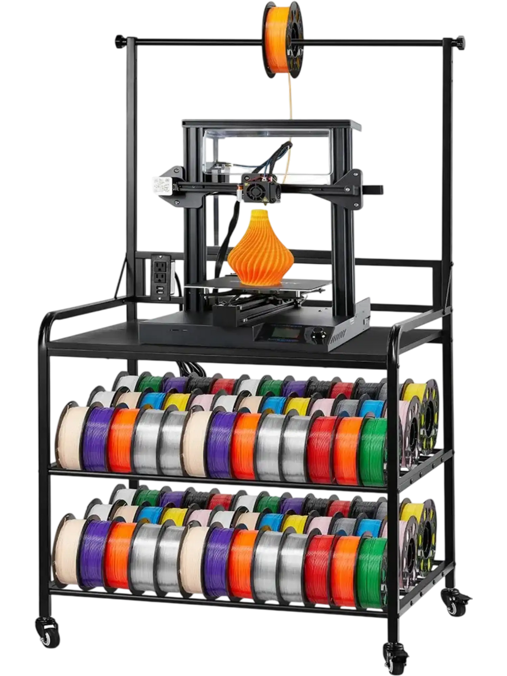 VEVOR 3D Printer Filament Storage Rack, 3-Tier 3D Printer Stand with Filament Storage, Spools Holder Racks Cart with Wheels, Filaments Organzied for 3D Printing Station, Office, Workshop (Shelf Only)