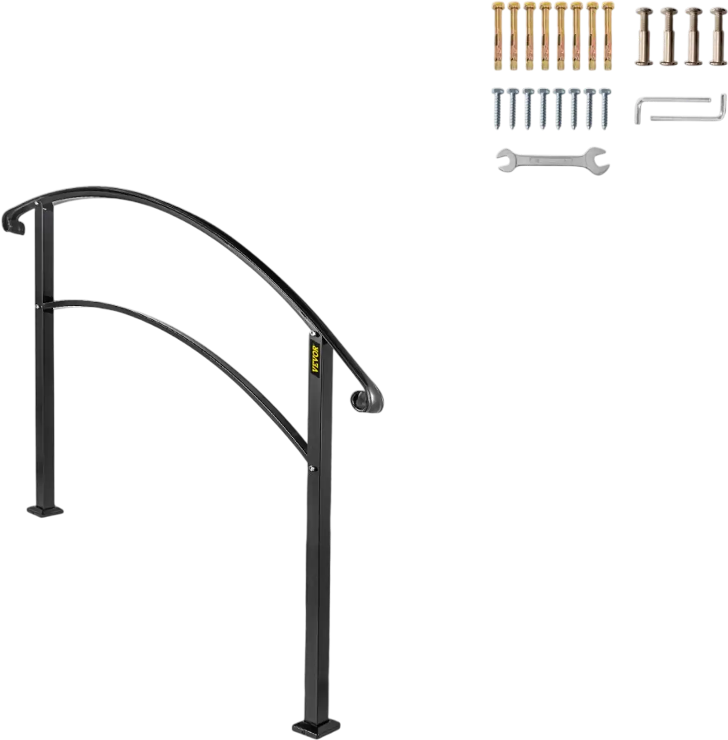 Vevor Handrail Outdoor Stair Railing for 3 Steps Black Wrought Iron New