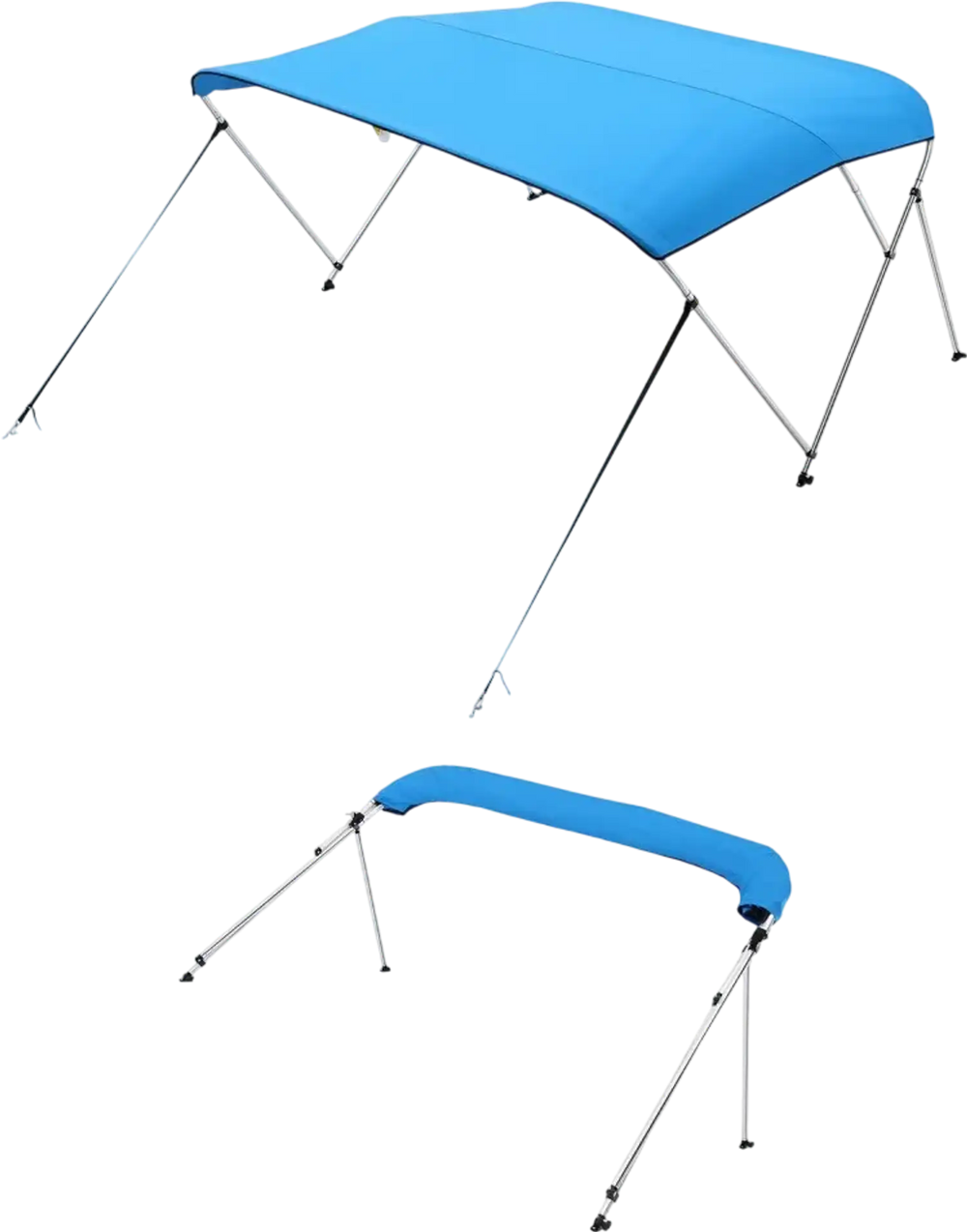 VEVOR 3 Bow Boat Bimini Tops, 600D Polyester Canopy with Aluminum Alloy Frame, Waterproof & Sun Shade Boat Awning Canopy with Storage Bag, 2 Support Poles, 4 Straps, 72"Lx(85"-90")Wx46"H, Pacific Blue