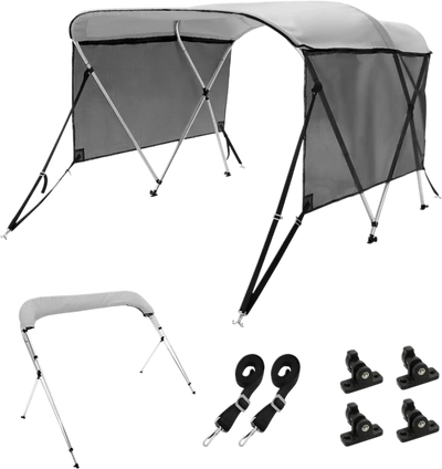 VEVOR 3 Bow Bimini Top Boat Cover, Detachable Mesh Sidewalls, 600D Polyester Canopy with 1