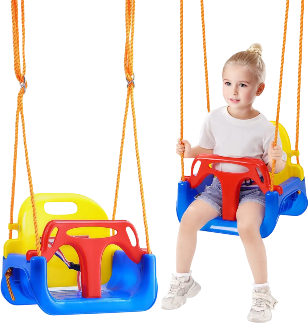 VEVOR 3-in-1 Toddler Swing Seat, 200 lbs Weight Capacity Baby Swing Seat, with Adjustable Ropes and Snap Hooks, Snug & Secure Detachable Infants to Teens Kids Swing Seat, for Outdoor and Indoor