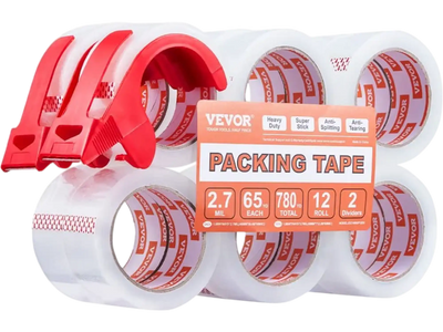 VEVOR Clear Packing Tape, 3 inches Core, 12 Rolls 1.88 Inches x 65 Yards Packing Tape with Dispenser, 2.7 Mil Heavy Duty Packaging Tape Designed for Moving, Storage and Packing, Shipping and Mailing