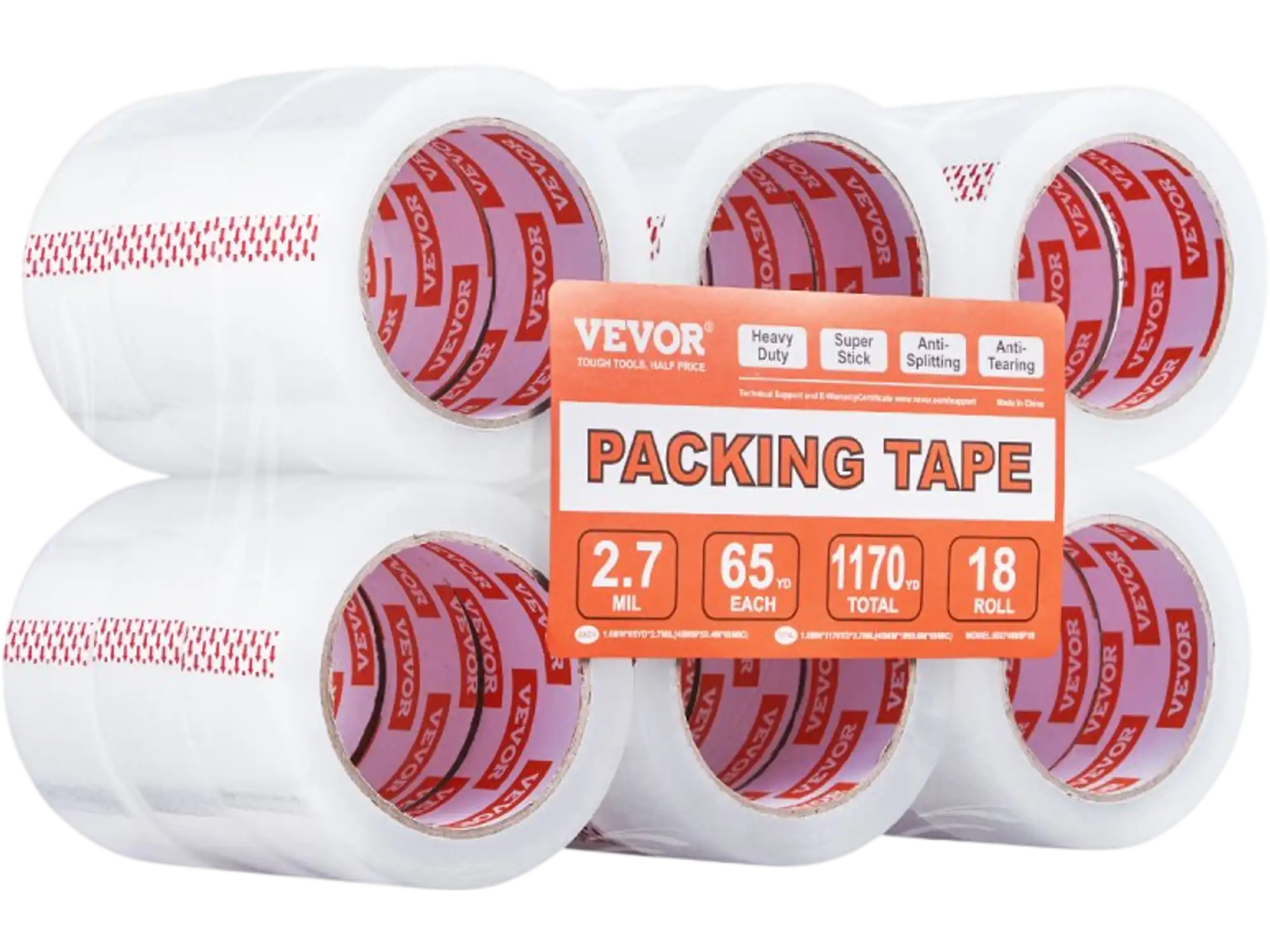 Vevor Packing Tape Clear Heavy Duty 18 Rolls 1.88