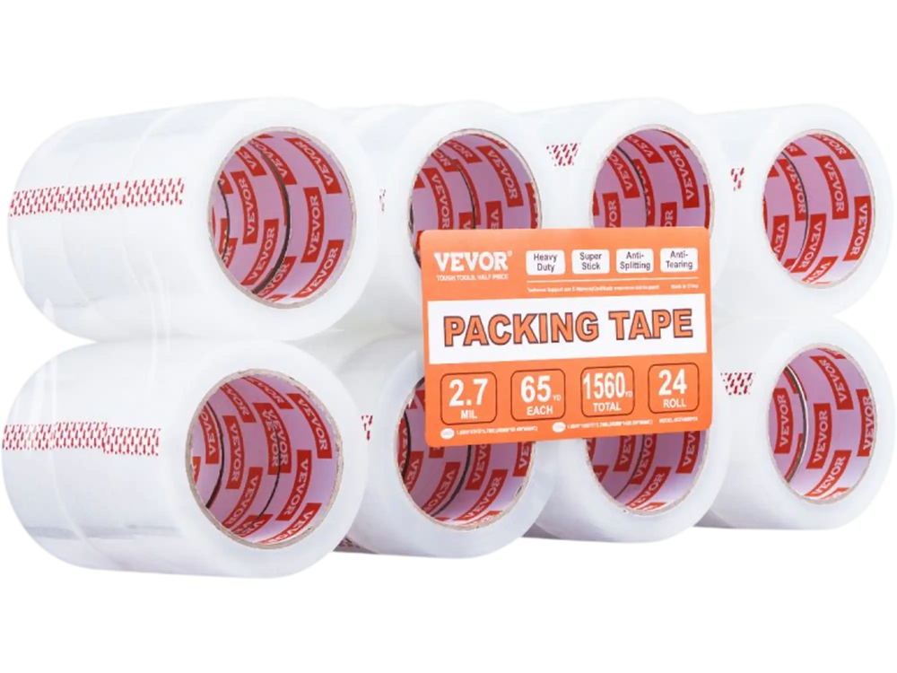 VEVOR Clear Packing Tape, 3 inches Core, 24 Rolls 1.88 Inches x 65 Yards Packing Tape, 2.7 Mil Thick, Heavy Duty Packaging Tape Designed for Moving, Storage and Packing, Shipping and Mailing, Office