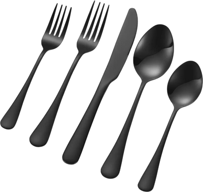 Vevor Flatware Set 30-Piece Black Stainless Steel Silverware Utensils for 6 New