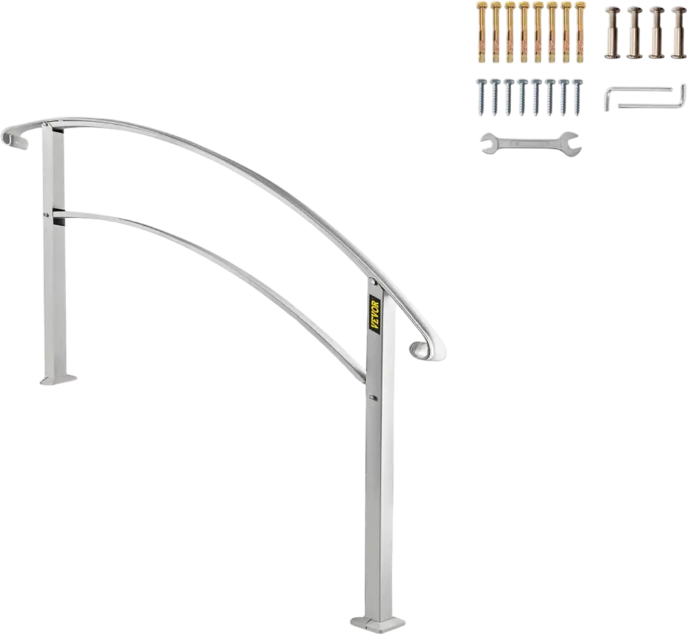 VEVOR Handrails for Outdoor Steps, Fit 1 or 4 Steps Outdoor Stair Railing, White Wrought Iron Handrail, Flexible Front Porch Hand Rail, Transitional Handrails for Concrete Steps or Wooden Stairs