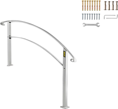 VEVOR Handrails for Outdoor Steps, Fit 1 or 4 Steps Outdoor Stair Railing, White Wrought Iron Handrail, Flexible Front Porch Hand Rail, Transitional Handrails for Concrete Steps or Wooden Stairs