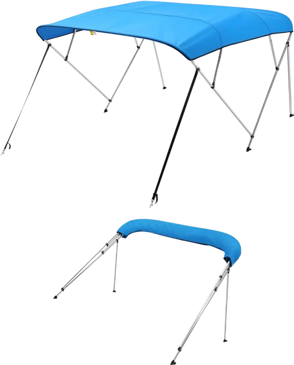 VEVOR 4 Bow Boat Bimini Tops, 600D Polyester Canopy with Aluminum Alloy Frame, Waterproof & Sun Shade Boat Awning Canopy with Storage Bag, 2 Support Poles, 4 Straps, 8'Lx(91"-96")Wx54"H, Pacific Blue