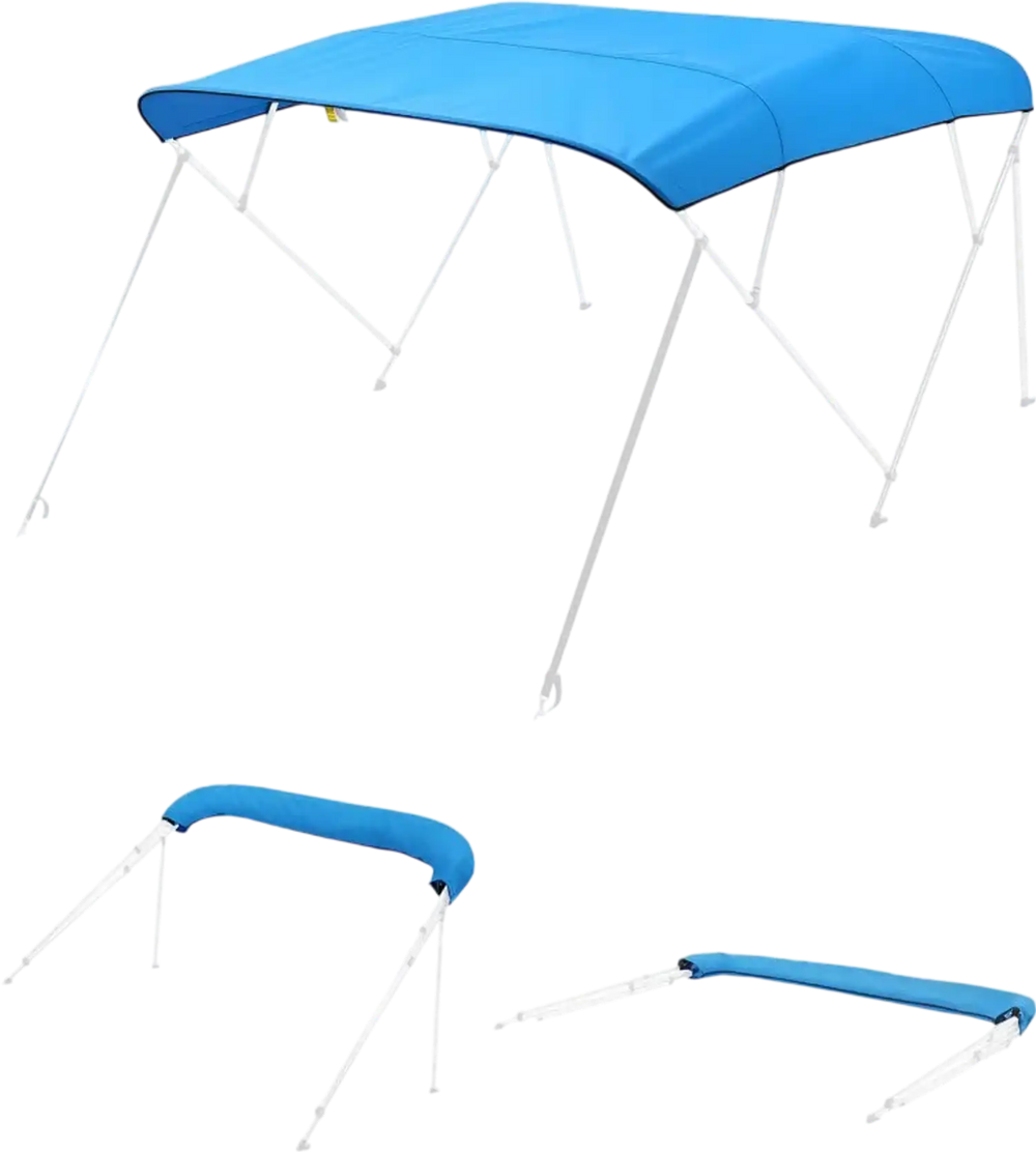 VEVOR 4 Bow Boat Bimini Tops, 600D Polyester Canopy, Waterproof & Sun Protection Boat Awning Canopy with Storage Bag, Bimini Top Replacement, 96"Lx(97"-103")W Pacific Blue (Support Frame Not Included)