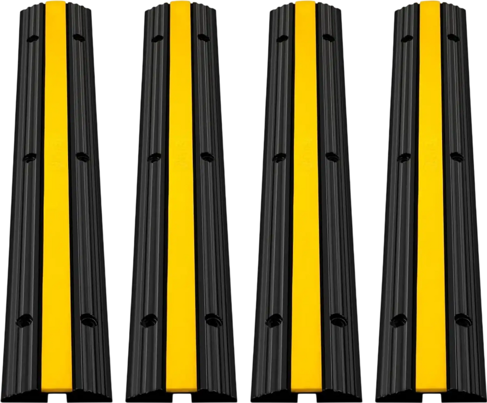 VEVOR 4 Pack of 1-Channel Rubber Cable Protector Ramps Heavy Duty 22046Lbs Load Capacity Cable Wire Cord Cover Ramp Speed Bump Driveway Hose Cable Ramp Protective Cover