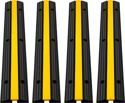 VEVOR 4 Pack of 1-Channel Rubber Cable Protector Ramps Heavy Duty 22046Lbs Load Capacity Cable Wire Cord Cover Ramp Speed Bump Driveway Hose Cable Ramp Protective Cover