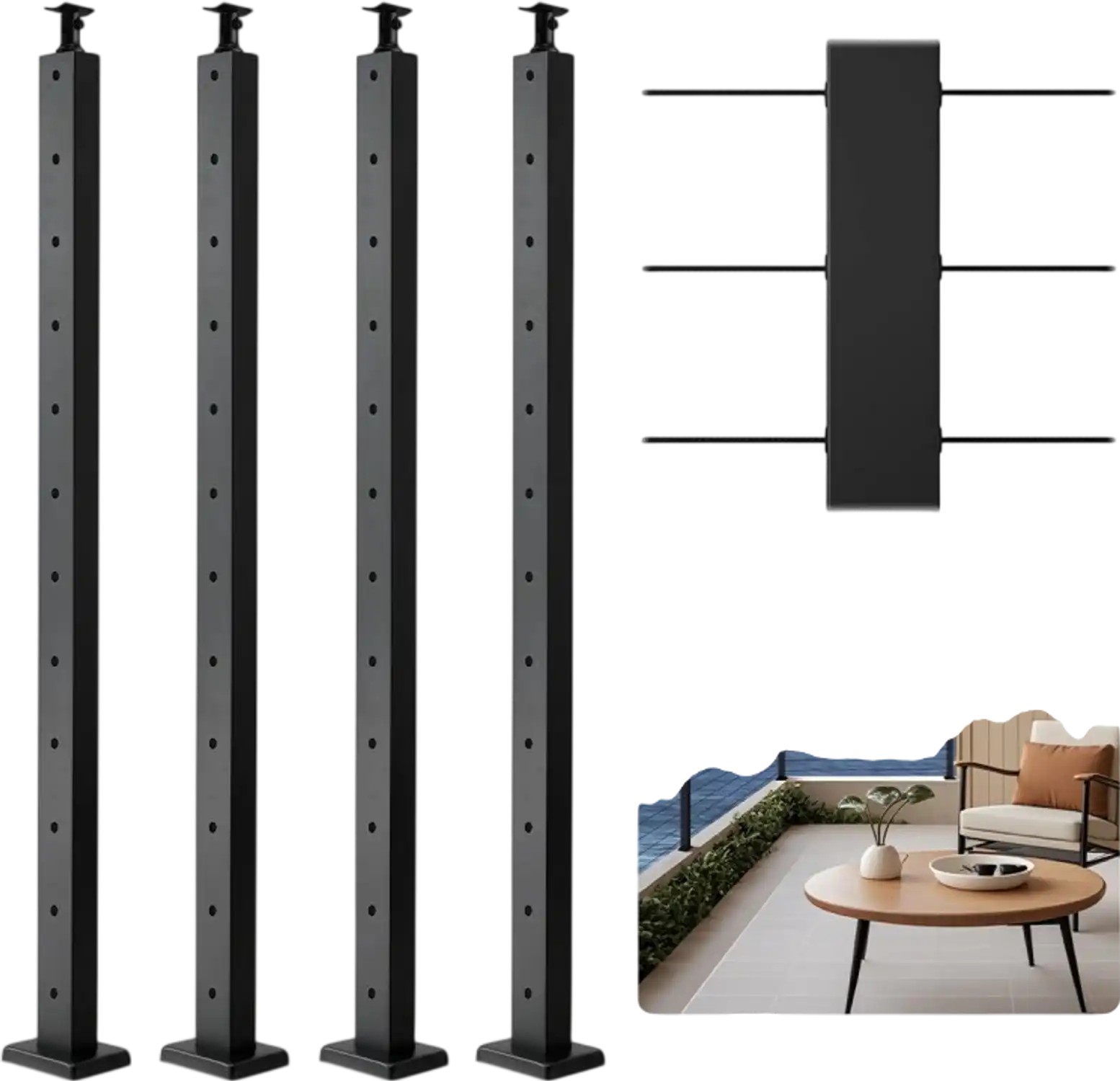 Vevor Cable Railing Post 4-Pack 42x1x2
