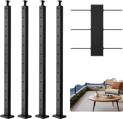 VEVOR 4-Pack Cable Railing Post, 42x1x2 In Horizontal-Hole Deck Railing Post with Pre-Drilled Holes, Stainless Steel Cable Rail Post with Horizontal and Curved Bracket, Black, 4JZLGZXHS106REP67001V0