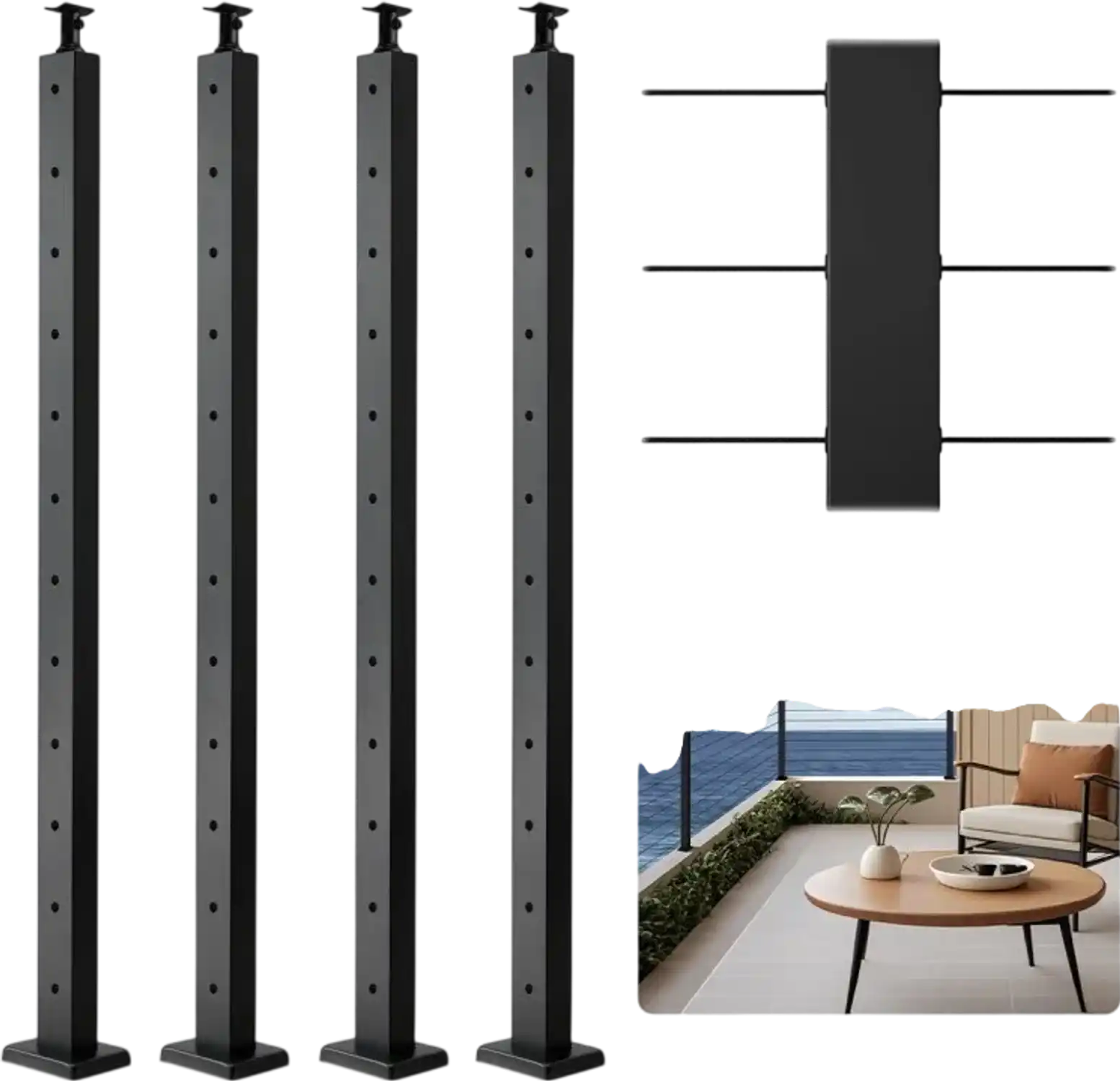 Vevor Cable Railing Post 4-Pack 42x2x2