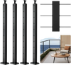 VEVOR 4-Pack Cable Railing Post, 36x1x2 In Horizontal-Hole Deck Railing Post with Pre-Drilled Holes, Stainless Steel Cable Rail Post with Horizontal and Curved Bracket, Black, 4JZLGZXHS914UUOI6001V0