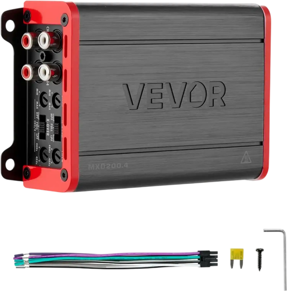 VEVOR 4 Channel Car Audio Amplifier 2 Ohm Stable Bridgeable Class D Full Range Amp Max Power 4 x 120W @ 4 Ohm / 4 x 200W @ 2 Ohm for Car SUV Truck Off-Road